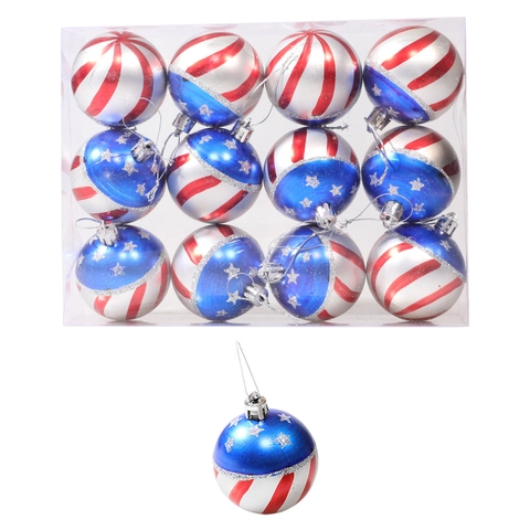 Palline Di Natale Bandiera Americana Plastica Stelle E Strisce Rosso Bianco Blu Glitter Ornamenti Appesi Decorazione Patriotica