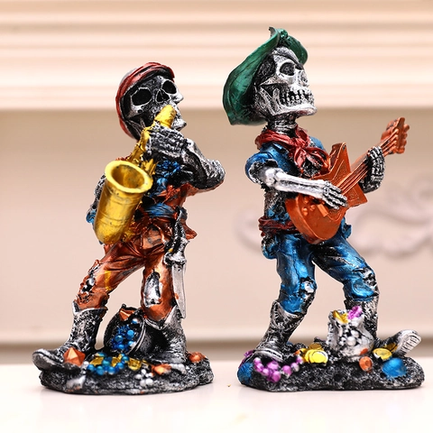 Punk Rock Skeleton Band Figurine Resin Skull Musician Statue For Halloween Party Home Decor Desk Ornament Gift