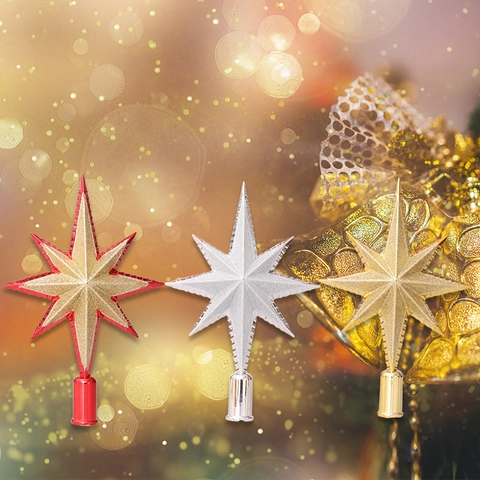 Sparkling Christmas Tree Topper Plastic Octagonal Star Glitter Xmas Tree Decoration For Holiday Home Party Ornament