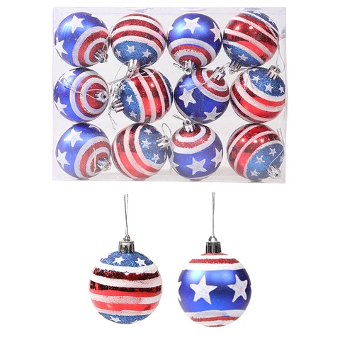 Addobbi Appesi Bandiera USA Patriottica Palle Albero Di Natale Giorno Indipendenza Rosso Bianco Blu Stelle Strisce Glitzer