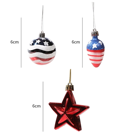 USA Flag Theme Christmas Tree Hanging Balls Red White Blue Star Striped Glitter Plastic Baubles Holiday Party Home Decor