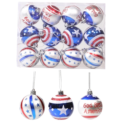 God Bless America Patriotic Ball Ornaments US Independence Day Star Stripe Glitter Plastic Hanging Decor For Festive Party Home Tree