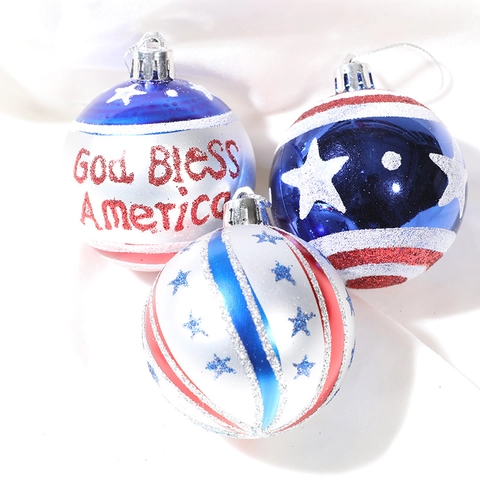 God Bless America Patriotic Ball Ornaments US Independence Day Star Stripe Glitter Plastic Hanging Decor For Festive Party Home Tree