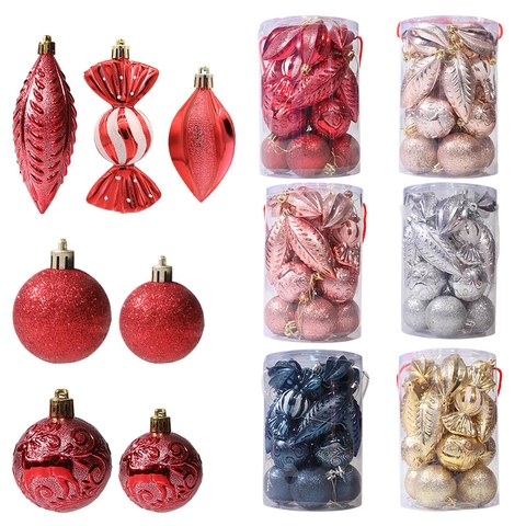 Addobbi Albero Di Natale Plastica Glitter Opaco Sbalzato Decorazioni Pendenti Per Feste Varie Forme Colori