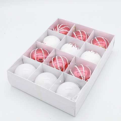 Palle di Natale in Plastica Dipinte Rosso e Bianco Fiocchi di Neve a Strisce Decorative Appendere Palline per Vacanze Festa Casa Arredamento Ornamenti Albero Natale