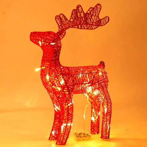 LED Christmas Reindeer Decoration Light Up Iron Wire Glitter Deer Figurine For Holiday Home Party Decor