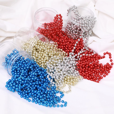 Christmas Tree Bead Chain Decoration Plastic Metallic Round Beads String For Xmas Party Holiday Home Decor Accessories