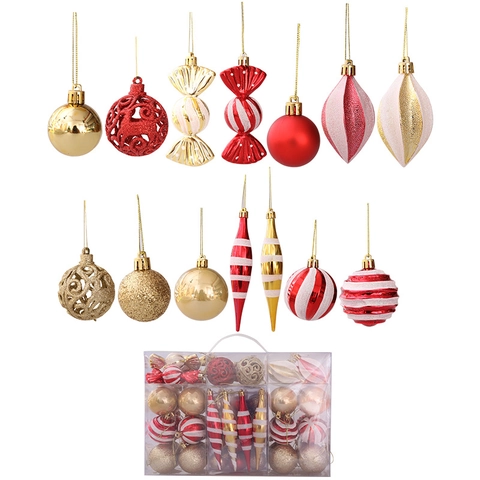 Set di Palline di Natale Festive in Plastica Decorazioni Sospese per Albero Rosso Oro Bianco Rosa per Arredamento Casa
