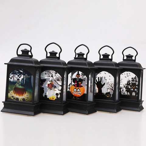 Halloween LED Lantern Retro Style Decorative Lamp With Pumpkin Witch Ghost Castle Pattern For Home Party Festive Decoration