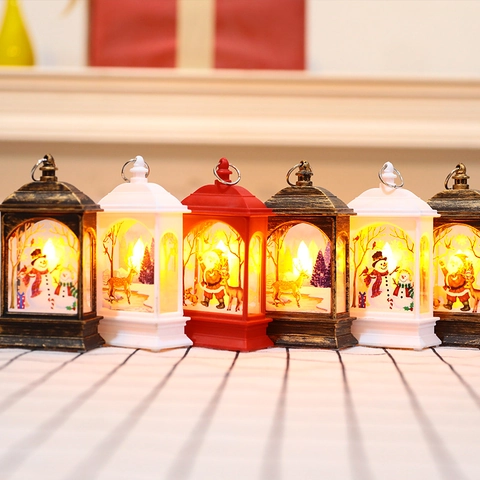 Weihnachten LED Windlaterne Retro Weihnachtsmann Rentier Schneemann Muster Dekorative Kerze Licht Desktop Ornament Geschenk