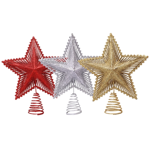 Cime de Sapin de Noël Étoile à Paillettes Étoile en Fer Creux Avec Base en Spirale Pour Décoration de Fête de Vacances