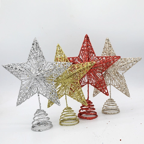 Christmas Tree Topper Star Iron Hollow Glitter Five Pointed Ornament For Holiday Party Decoration Multi Color Elegant