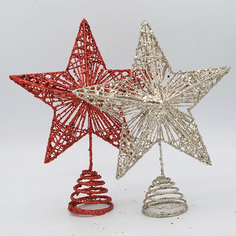 Christmas Tree Topper Star Iron Hollow Glitter Five Pointed Ornament For Holiday Party Decoration Multi Color Elegant