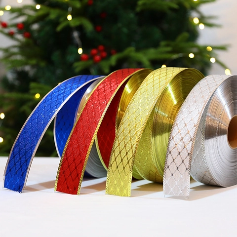 Weihnachtsband Metallischer Glanz Drahtkante Maschenmuster Rot Gold Silber Blau Band Für Geschenkverpackung Deko