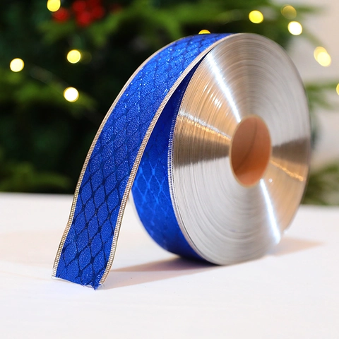 Weihnachtsband Metallischer Glanz Drahtkante Maschenmuster Rot Gold Silber Blau Band Für Geschenkverpackung Deko