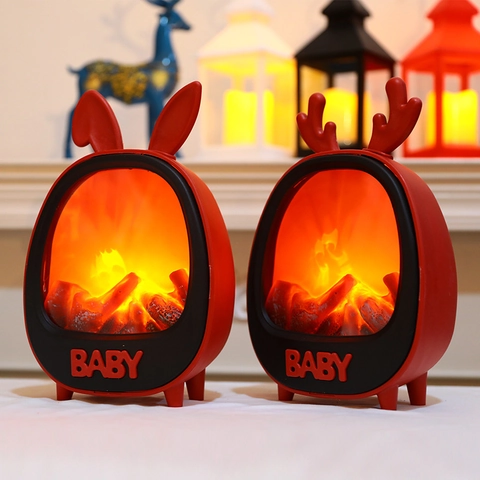 LED Simulation Kamin Laterne Flackernde Flamme Nachtlicht Cartoon Hase Geweih Ohren Haus Desktop Dekorative Ornament Kunststoff