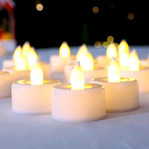 LED Flameless Electronic Tea Light Candles Warm Yellow Flickering Battery Operated Plastic Smokeless Candles For Home Decor Wedding Party