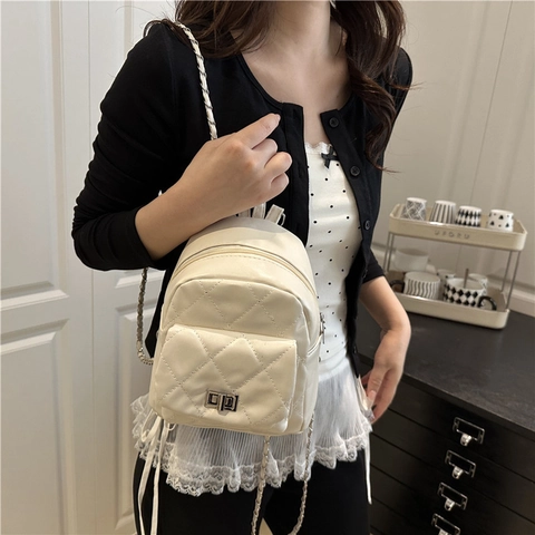 Zaino Trapuntato Mini da Donna Moda in Pelle PU Borsa a Secchiello con Catena Chiusura a Girello Piccola Borsa a Tracolla