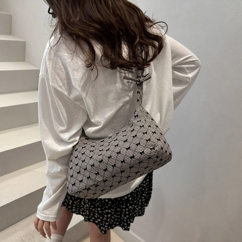 Damen Karo Stoff Hobo Achseltasche Süße Schleife Deko Geraffter Schultergurt Lässige Schultertasche Für Den Alltag Dating