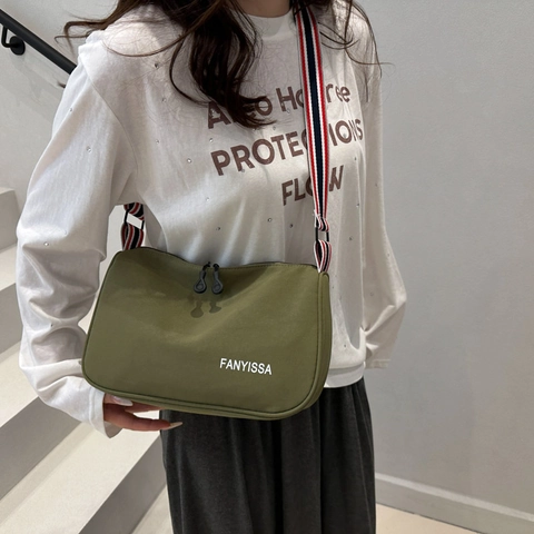 Women Fashion Canvas Small Square Bag Lightweight Sporty Casual Crossbody Bag With Wide Striped Strap Trendy Shoulder Bag