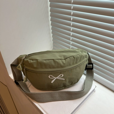 Bolso Bandolera de Nailon Mujer Con Bordado de Lazo Dulce Correa Ajustable Bolso de Cintura Casual Uso Diario Viajes