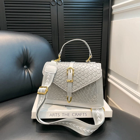 Damen Mode Webmuster PU Leder Handtasche Kleine Quadratische Umhängetasche Mit Verstellbarem Breit Schultergurt