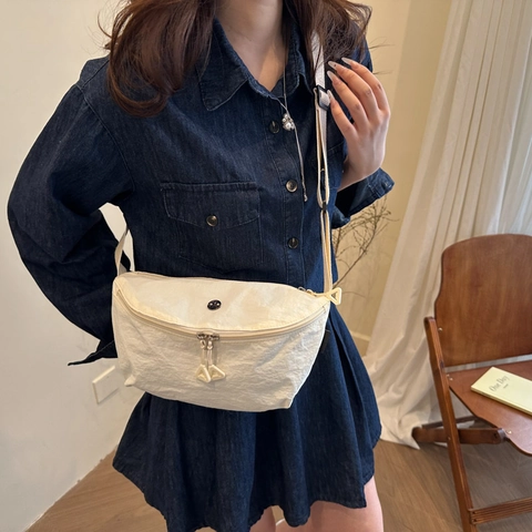 Bolso de Bandolera Minimalista de Cuero PU para Mujer en Forma de Medialuna Color Sólido Casual Bolso Dumpling Con Correa Ancha Ajustable