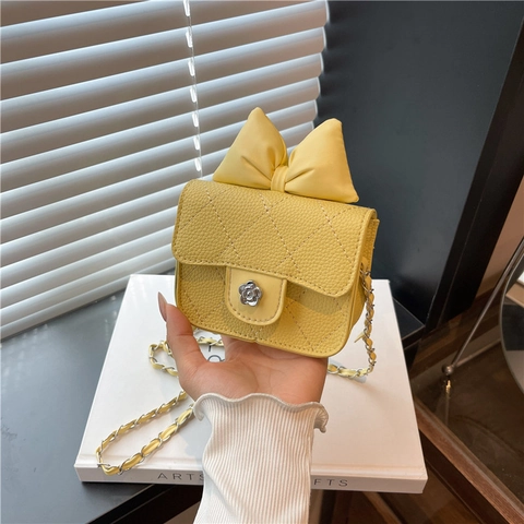 Mini Sac Bandoulière En Cuir PU Motif Matelassé Décoration Noeud Fermoir Fleur Chaîne Métal Élégant Pour Femmes Filles