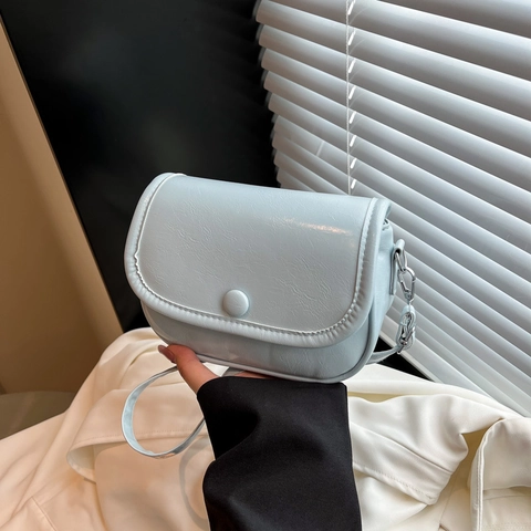 Women Crossbody Bag PU Leather Glossy Minimalist Flap Shoulder Bag Round Button Decor Urban Style Daily Matching