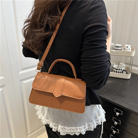 Mode Damen PU Leder Baguette Schultertasche Minimalistisch Einfarbig Kleine Quadratische Umhängetasche Mit Ziernähten Handtasche