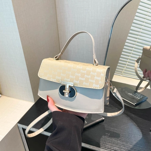 Women Retro Small Square Bag PU Leather Letter Monogram Crossbody Bag Metal Lock Adjustable Shoulder Strap Fashion Handbag