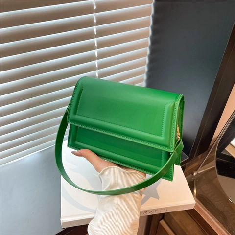 Bolso Bandolera de Cuero PU Minimalista de Alta Gama para Mujer Bolso de Hombro Cuadrado con Solapa Color Sólido a la Moda Bolso Urbano