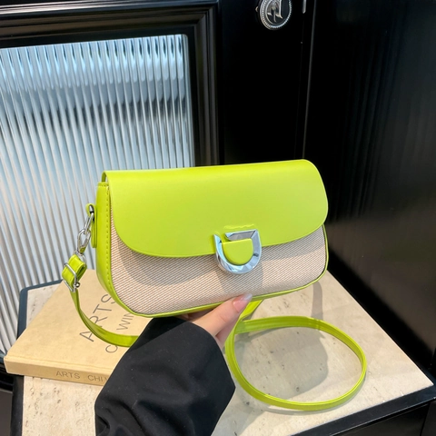 Bolso Cuadrado Pequeño Mujer Cuero PU Tejido Combinado Color Contraste Bolso Bandolera Hebilla Metal Elegante