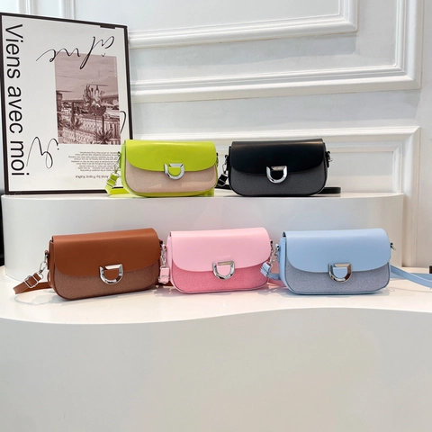 Bolso Cuadrado Pequeño Mujer Cuero PU Tejido Combinado Color Contraste Bolso Bandolera Hebilla Metal Elegante