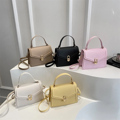 Semplice Borsa a Tracolla da Donna in Pelle PU Borsa a Mano Piccola Quadrata alla Moda con Chiusura in Metallo per Pendolarismo