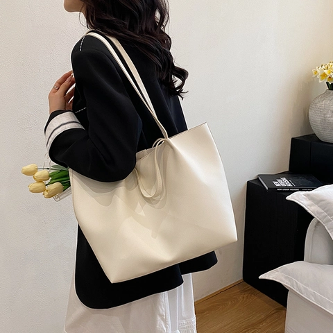 Große Kapazität PU Leder Tote Tasche Minimalistische Damen Handtasche Täglich Pendeln Schultertasche Schicker Koreanischer Stil