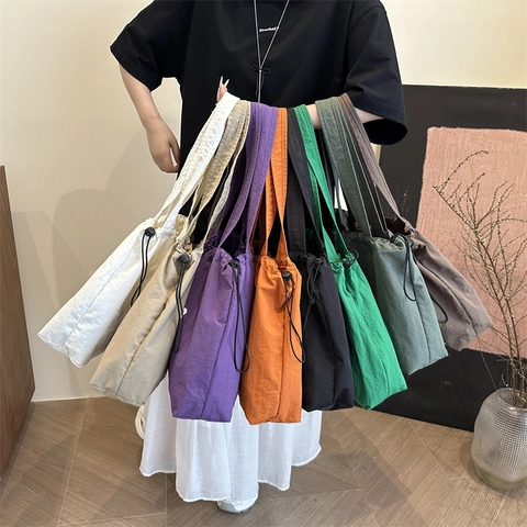 Γυναικεία Casual Τσάντα Tote από Καμβά Μεγάλης Χωρητικότητας Με Κορδόνι Τσάντα Ώμου Με Γράμματα Μόδα Streetwear Τσάντα Ψωνίσματος