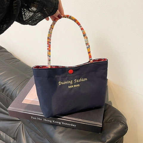 Borsa a Mano Piccola in Nylon Casual da Donna Con Manico Intrecciato Stampa Lettere Borsa per Cellulare Tracolla Portatile