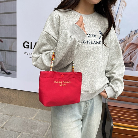 Borsa a Mano Piccola in Nylon Casual da Donna Con Manico Intrecciato Stampa Lettere Borsa per Cellulare Tracolla Portatile