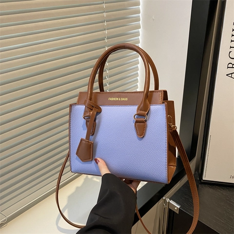Bolso de Hombro de Mujer de Cuero PU Color de Contraste Bolso de Mano de Patrón de Lichi Elegante Bolso Bandolera Diario