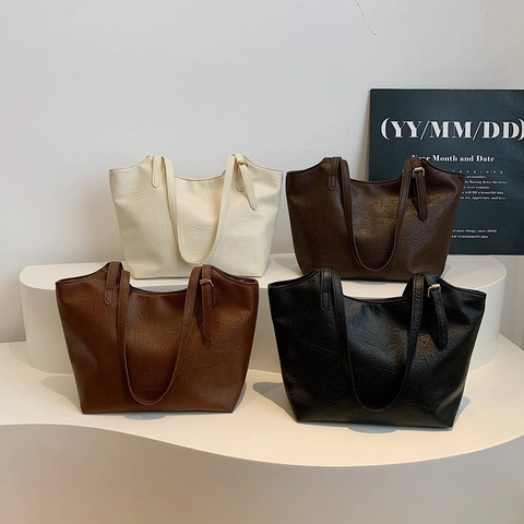 Borsa Tote da Donna in Pelle PU Grande Capacità Borsa a Tracolla in Morbida Pelle Vintage per Ufficio Pendolarismo Casual