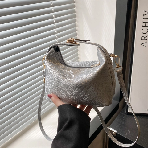 Borsa A Tracolla Donna Motivo Serpente Pelle PU Retro Borsa A Mano Hardware Dorato Versatile Semplice