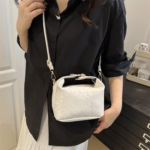 Borsa A Tracolla Donna Motivo Serpente Pelle PU Retro Borsa A Mano Hardware Dorato Versatile Semplice