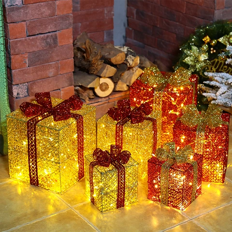 Regalos De Navidad Decorativos Iluminados Hierro Purpurina Hilo Adorno LED Luz Cálida Ventana Exhibición Interior Hogar