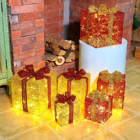 Regalos De Navidad Decorativos Iluminados Hierro Purpurina Hilo Adorno LED Luz Cálida Ventana Exhibición Interior Hogar