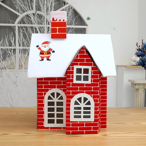 Decorazione Casetta Di Neve Natalizia Mattoni Rossi Cartone Ornamento Da Tavolo Festivo Modello Casa Babbo Natale