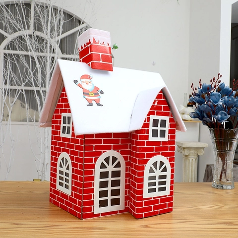 Decorazione Casetta Di Neve Natalizia Mattoni Rossi Cartone Ornamento Da Tavolo Festivo Modello Casa Babbo Natale