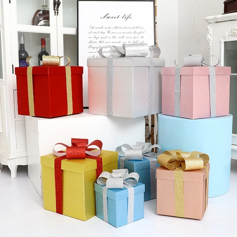 Cajas de Regalo de Decoración de Navidad Brillantes Con Lazo Cinta Ornamento de Árbol de Navidad Para Fiesta Escaparate
