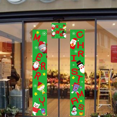 Ensemble de Bannières de Porte Joyeux Noël Tissu Non Tissé Dessin Animé Père Noël Bonhomme de Neige Welcome Pour Décoration Maison
