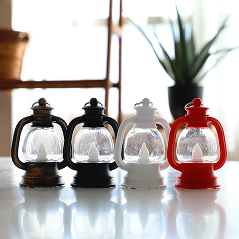 Retro LED Mini Oil Lamp Plastic Vintage Simulation Candle Lantern With Hanging Ring For Christmas Home Decor